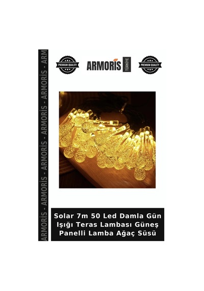 Solar 7m 50 Led Damla Gün Işığı Teras Lambası Güneş Panelli Lamba Ağaç Süsü