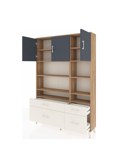 Arges Dolap 10 Raflı 4 Çekmeceli 3 Kapaklı 132x30x195 Çam-ant... Çam