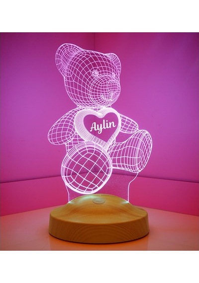 3D Led Lamba 3 Boyutlu Ayı Teddy Kişiye Özel Hediye Gecelambası