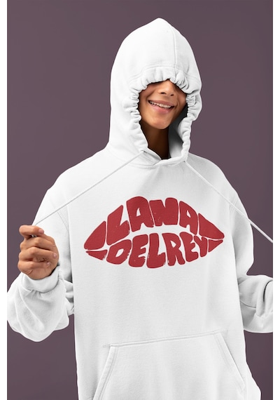Sevbano Lana Del Rey Baskılı Unisex Oversize Şarkıcı Hoodie beyaz