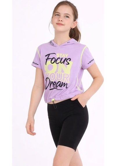 İrem Çocuk Giyim Kız Çocuk Focus Yazı Desenli Kapüşonlu Kısa Crop Model Beli Lastikli Lila Renk Tişört Lila İrem Çocuk Giyim Kız Çocuk Focus Yazı Desenli Kapüşonlu Kısa Crop Model Beli Lastikli Lila Renk Tişört Lila