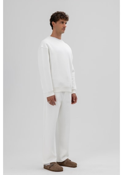 Vamos Basic Bisiklet Yaka Oversize Sweatshirt Ekru