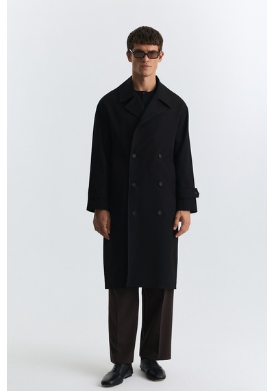 Antioch Uzun Relaxed Fit Trençkot Siyah