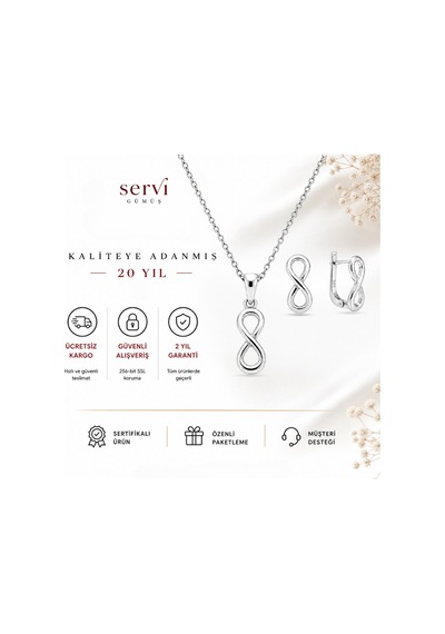Servi 925 Ayar Gümüş Minimal Sonsuzluk Kolye Ve Küpe Seti-329