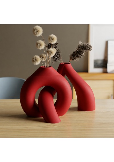 3d Baskı Interlocking Vazo - İç İçe Geçen Dekoratif Vazo-kırmızı Çok Renkli