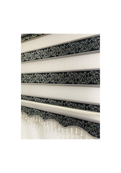 Gümüş Sim Detaylı Sarmaşık Desenli Boncuklu Zebra Stor Perde Siyah - 97209532 Siyah