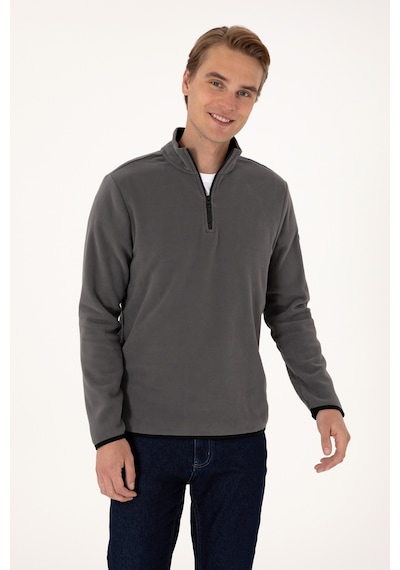 U.S. Polo Assn. Erkek Regular Fit Gri Polar Yarım Fermuarlı Basic Sweatshirt 50313777-VR024