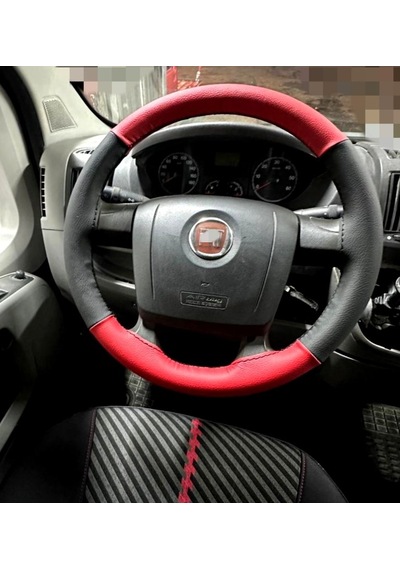 Dikişli Direksiyon Kılıfı Siyah / Kırmızı Deri Siyah Dikişli F.ıat Ducato Fotodaki İçin Siyah