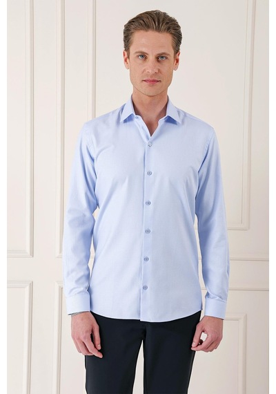 Efor Slim Fit Dokulu %100 Pamuk Klasik Mavi Gömlek Gk 725 Mavi