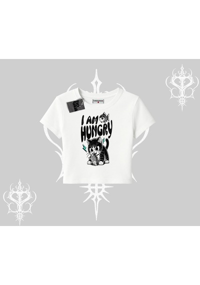 Startmore Startmore Am Hungry Kedi Baskılı Babby Tee Tshirt Beyaz