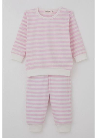 Breeze Kız Bebek Pijama Takımı Omuzdan Patlı Kendinden Desenli 4 Ay-1 Yaş, Pembe