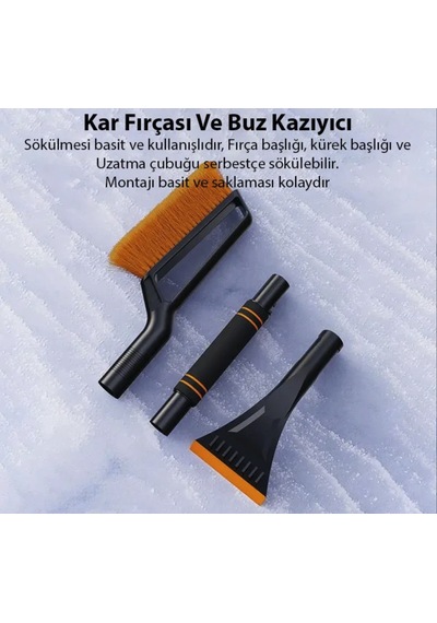 Uzayabilir Kar Buz Temizleme Fırçası Çizmeyen Nano Yapı Araç Temizleme Fırçası Siyah