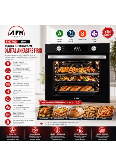 Alveus AFM Serisi Ec-04 Turbo Elektrikli Vitroseramik Siyah 3'Lü Ankastre Set Fırın + Ocak + Davlumbaz