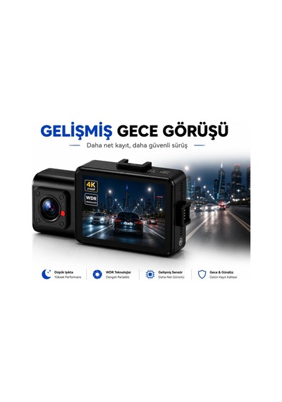 Tr 4k 3 Kameralı Araç İçi Kamera, Ön İç Arka Dash Cam, 4k Ultra Hd Ön Kamera, 1080p İç Ve Arka Kamera, Gps Des