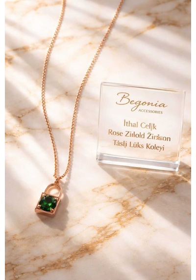 İthal Çelik Rose Gold Kolye Zincir Set Figürlü Zirkon Taşlı Paslanmaz Kararmaz Unisex 45cm+5cm Boy - 9 Rose Gold