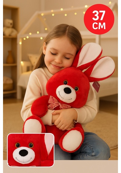 Kırmızı Tavşan Peluş 37 Cm Yumuşak Oyuncak, Hediye Peluş Tavşan, Çocuk Odası Dekor Peluş Diğer