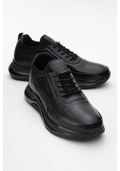 Dericlub Erkek Kalın Taban Comfort Sneaker Gerçek Deri Cr 2440 Siyah Siyah