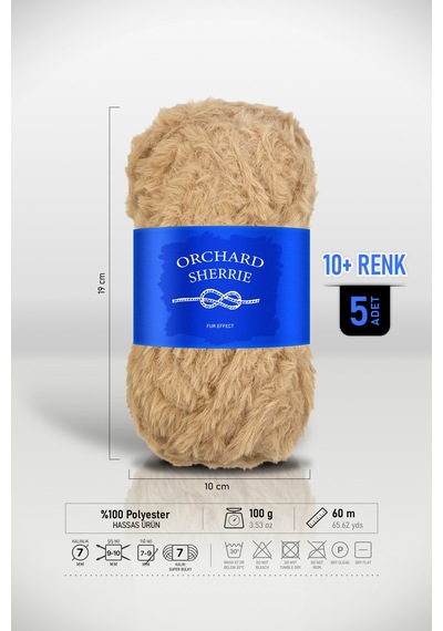 Bej 5'li Paket 100 Gr / 60 M Tavşan Tüyü Dokulu Kalın Kürk Peluş Örgü İpi