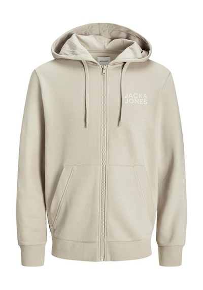 Jack & Jones Jjecorp Logo Sweat Zıp Hood Noos Bej Erkek Sweatshirt 12265177