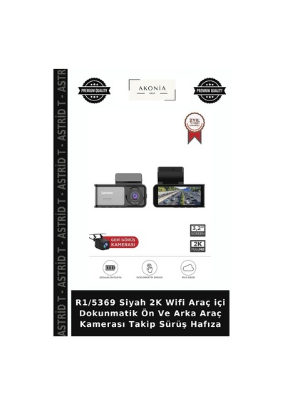 R1/5369 Siyah 2k Wifi Araç İçi Dokunmatik Ön Ve Arka Araç Kamerası Takip Sürüş Hafıza