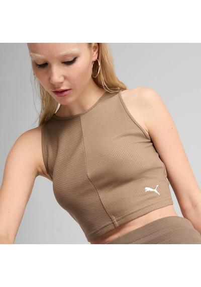 Puma Wardrobe Ess Kadın Nervürlü Crop Üst 629765 93 Kahverengi