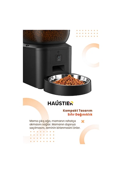 Qq025 Kameralı Akıllı Otomatik Kedi Mama Kabı, 480p ,gece Görüşlü, Wifi 2.4ghz, 4 Lt, Metal Kase