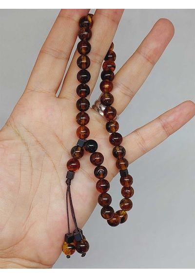 Kehribar Taşı Koyu Renk Tesbih 33'lük 8mm 23470 Çok Renkli