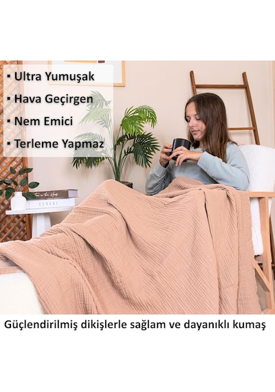 Tr Püskül Battal Boy Çift Kişilik Müslin Yatak Örtüsü Ve Pike, 4-katlı, Lüks Diğer