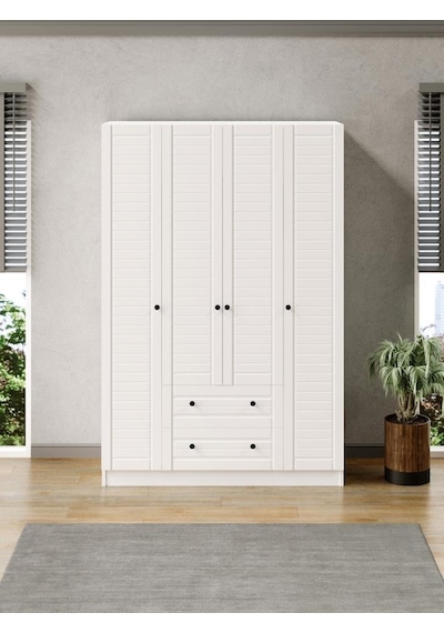 Kuzeylife Elegante Modern Tasarımlı Membran Kapaklı 4 Kapılı Gardırop (52 cm Derinlik)