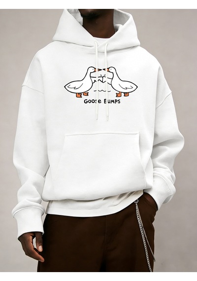 Startmore Startmoregood Bumps Ducks Baskılı Erkekler Sonbahar Kapüşonlular Cep Trendy Tişörtü Rahat Hip Hop Uzun Beyaz