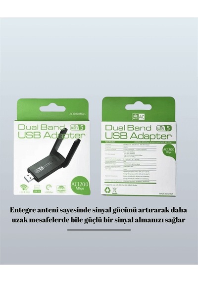 Çift Bant Wifi Adaptör 1200 Mbps Tak-çalıştır
