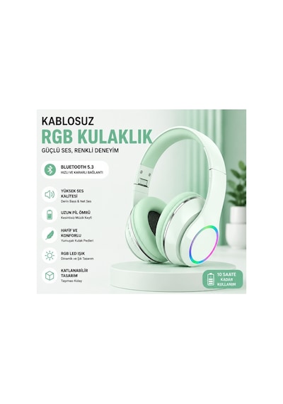 P101 Bluetooth Kulaklık 5.3 Wireless Headphone Şarjlı Kulaküstü Kulaklık Rgb Led Işıklı Fm Radyo Sd Kart Aux Girişli Mikrofonlu Type C Şarj