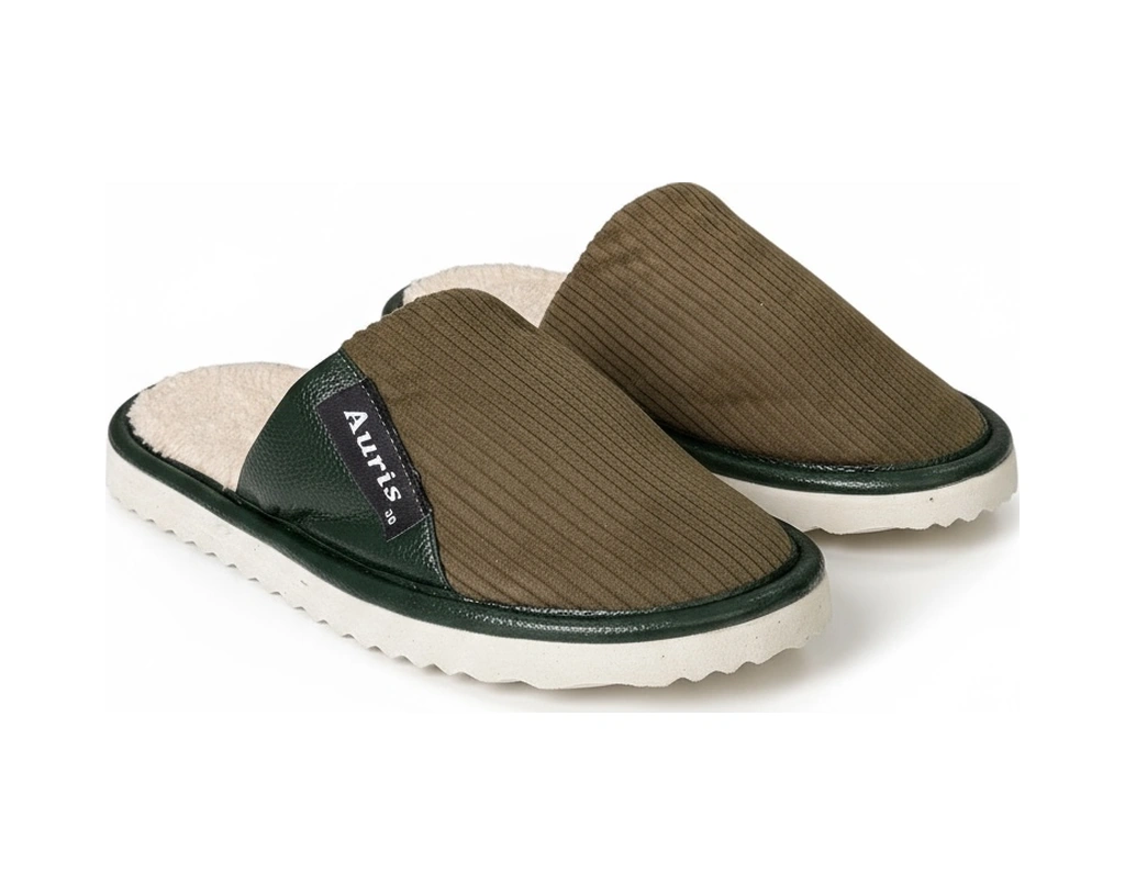 Ar-060 Unisex Kadife Kumaş İçi Kürklü Kışlık Ev Terliği Haki