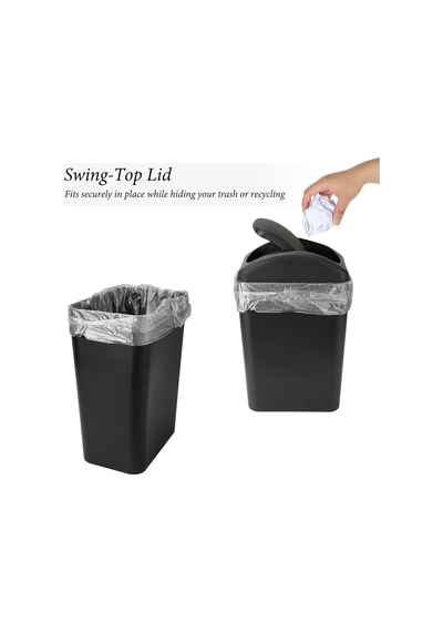 Tr Küçük Kapaklı Çöp Kovası, 12 Litre/3 Galon Küçük Siyah Plastik Çöp Kovası, Ofis, Yatak Odası, Banyo İç Genel