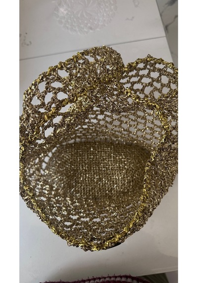 Altın Gold Metalik File Çanta - El Örmesi Omuz Çantası Altın