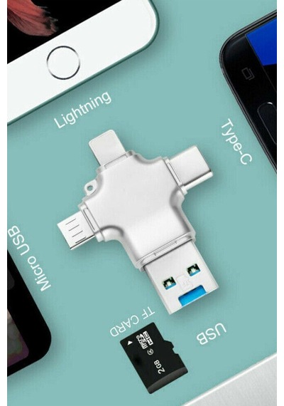 Thentech Metal Kasa 4in1 Type C Lightning Micro Usb Kart Okuyucu Dönüştürücü Yüksek Hızlı Dosya Aktarım