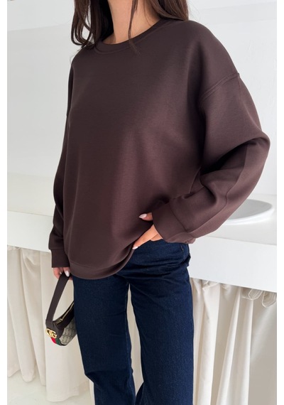 Femelle Kahverengi Modal Kumaş Basic Sweatshirt