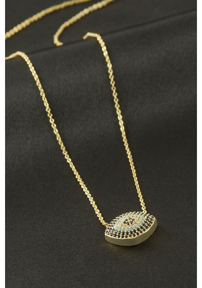 Oval - 292 - Zirkon Taşlı - Nazblsmm - Kolye Sarı Metal