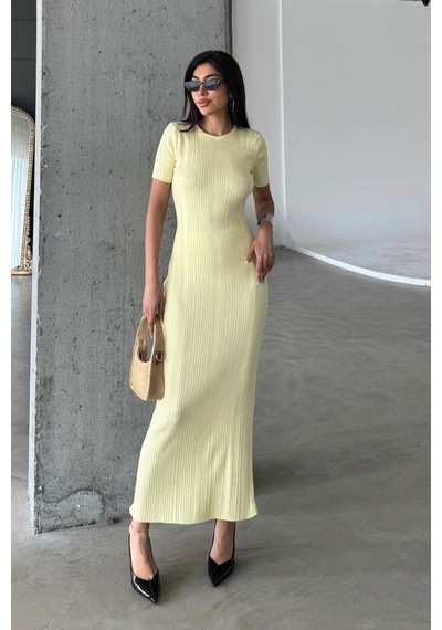 Denivy Düz Formlu Triko Maxi Elbise Dnv-000134 Sarı