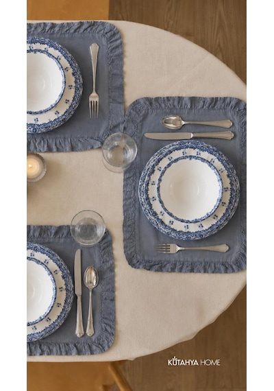 Blue Romance 24 Parça Porselen Yemek Takımı, Mavi Çiçekli, Kütahya Home Çok Renkli