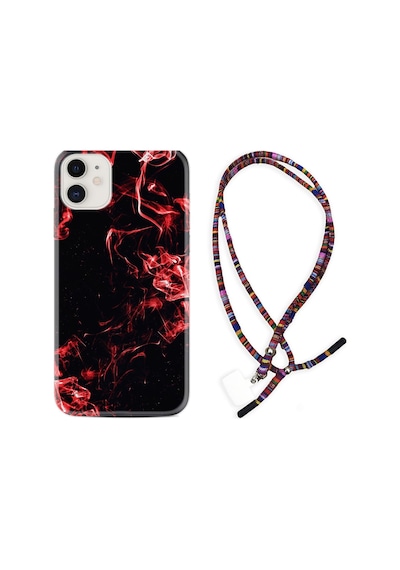 Apple Uyumlu iPhone 13 Kılıf Rasta Boyun Askılı Red Smoke 1745