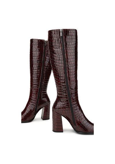 Tamer Tanca Kadın Hakiki Deri Bordo Casual Çizme 33 409-1 Bn Czm Sk24-25 Bordo Kroko Bordo