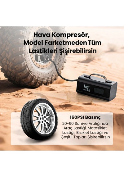 22000mah Akü Takviye Cihazı Hava Kompresörü Powerbank 5in1 Jump Starter