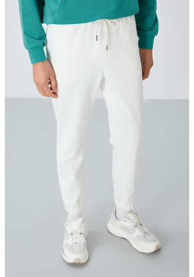 Tommy Life Ekru Yüzeyi Dokulu Standart Fit Erkek Eşofman Alt - 82156 Ekru