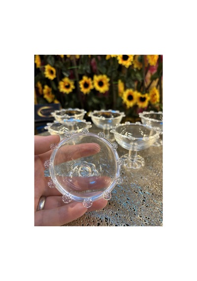 6 Parça Ayaklı Papatya Cam Lokumluk, Sunumluk, Kahve Yanı Dekorasyon, Ayaklı Mini Cup, Boncuklu Cup Şeffaf