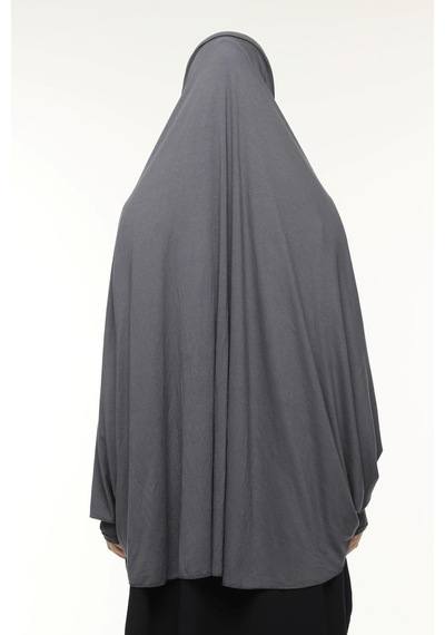 Altobeh Kollu Sufle Çarşaf Üstü Peçeli Pratik Tesettür Hijab - Nikaplı Namaz Örtüsü Füme