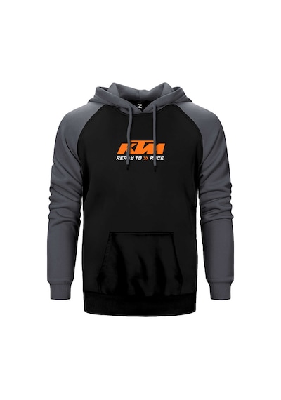 Ktm Ready To Race Text Gri Renk Reglan Kol Kapşonlu Sweatshirt Gri
