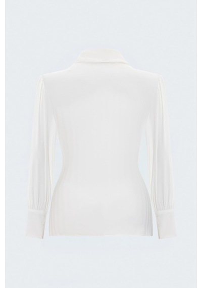Sateen Çizgi Desenli Kruvaze Bluz - Ekru-137865
