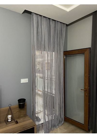 İp Model Gri Çift Renk İp Perde 180 Cm En 280 Cm Boy 2 Mm Şeritler Halinde Hazır İp Perde Gri Çift
