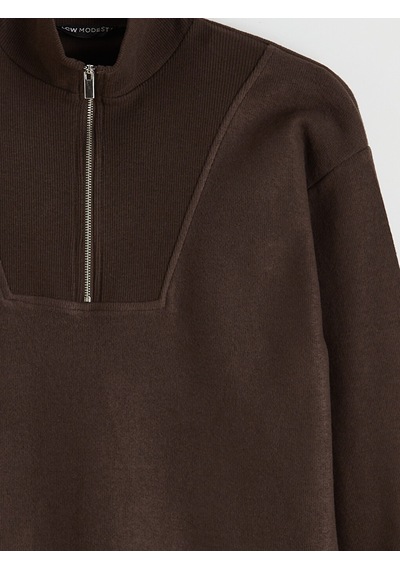 Lcw Modest Kahverengi Dik Yaka Kadın Sweatshirt Tunik